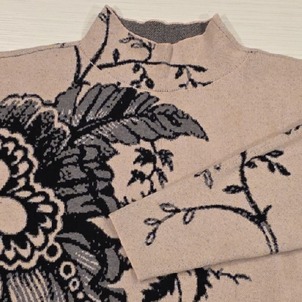 Maeve Floral Cowl Neck Sweater - Black and Cream